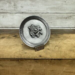 Miniature Collectors Plate Rare Pewter Fort 1982 Rose Raised Relief